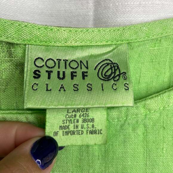 Vintage Floral Linen Dyed Lime Green Dress - Picture 2 of 6